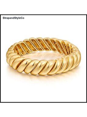 Chunky Twisted Stretch Bangle Bracelet 14K Gold Plated Elastic Minimalist